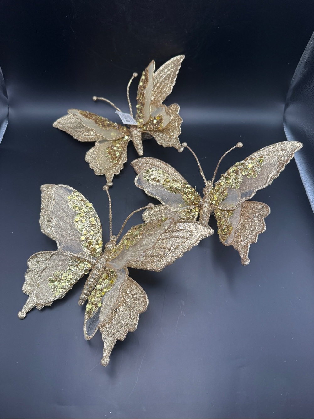 Gold Glitter Butterfly Clips - Set of 3